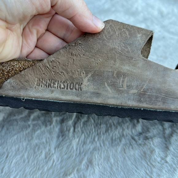 Birkenstock Arizona Suede Leather Taupe Green Two Strap Sandals Size 43 Mens 10 - Picture 9 of 11